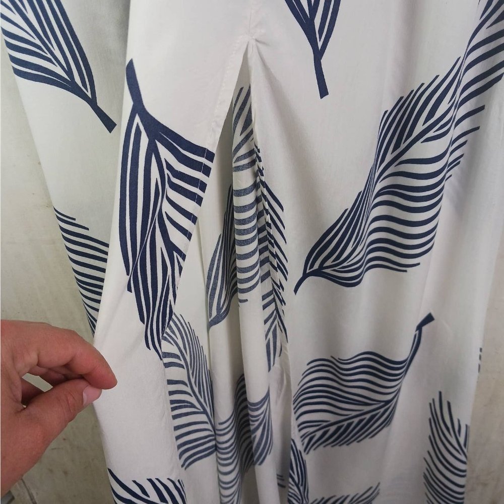 Lulus Womens Size Small Maxi Dress White Blue Sign Of The Times Flowy Beachy - Picture 6 of 16